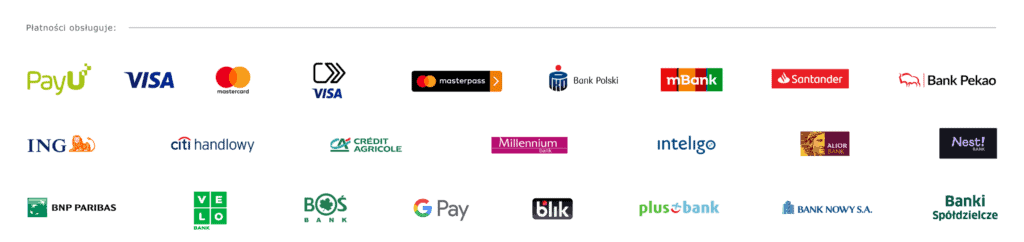 Dostępne metody płatności PayU, BLIK, Visa, Mastercard oraz banki