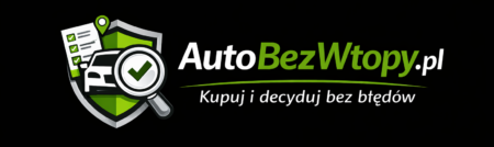 Logo AutoBezWtopy.pl z tarczą, samochodem i checklistą – czarne tło, biało-zielona kolorystyka